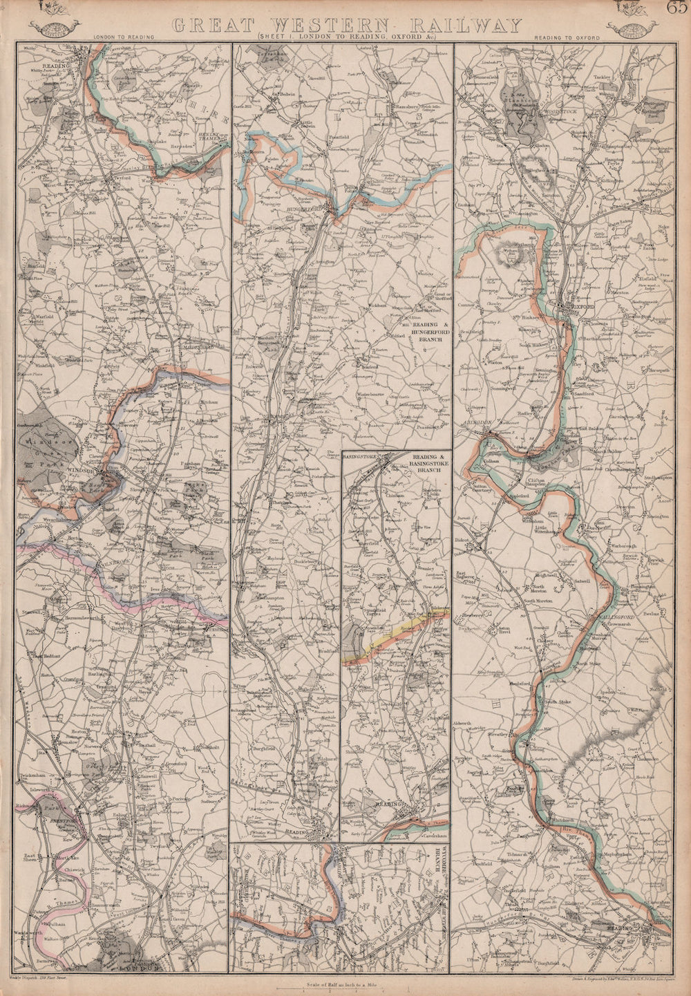 GREAT WESTERN RAILWAY 1. London to Windsor, Reading & Oxford. WELLER 1863 map