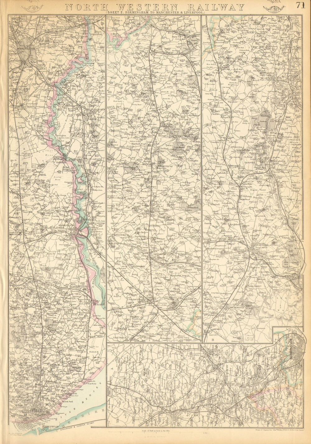 NORTH WESTERN RAILWAY 2. Birmingham to Manchester & Liverpool. WELLER 1863 map