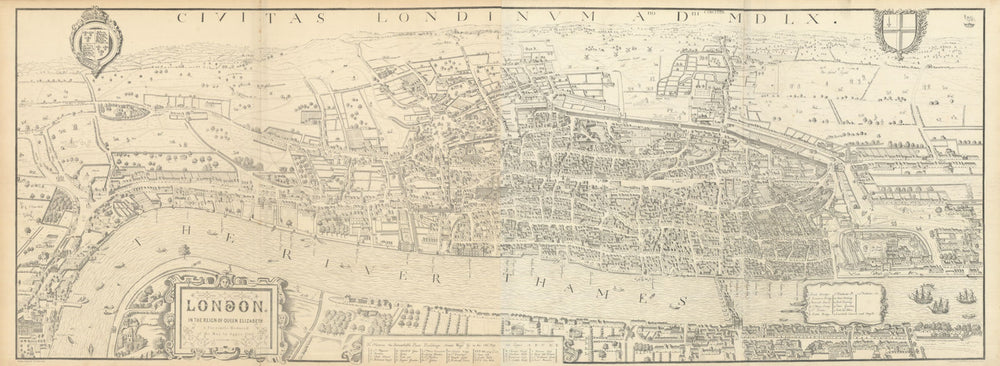 'London in the reign of Queen Elizabeth' after Agas' 1560 map. WELLER 1863