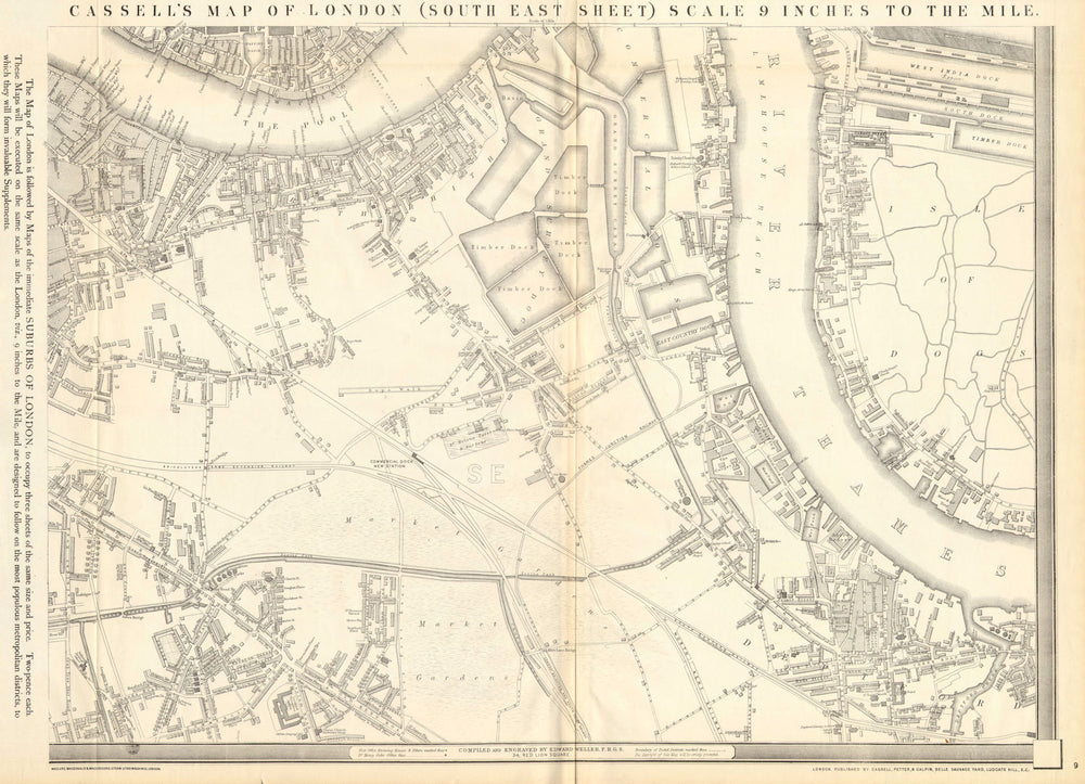 'CASSELLS LONDON SE. Rotherhithe Bermondsey Deptford Peckham. WELLER 1863 map