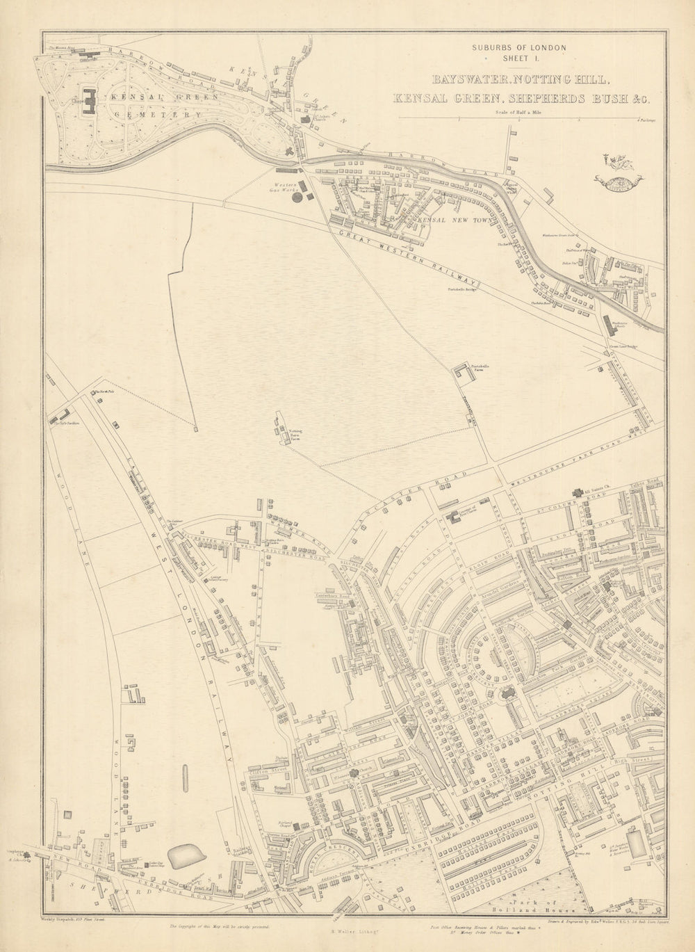 W LONDON. Notting Hill Kensal Green Shepherds Bush Holland Park.WELLER 1863 map