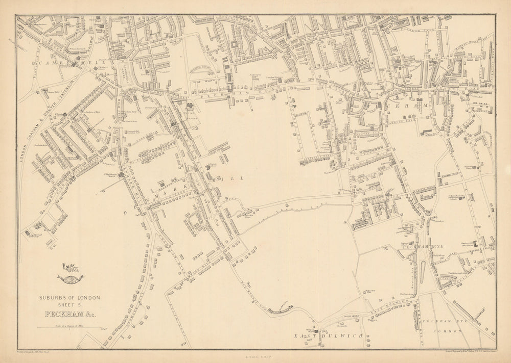 SOUTH LONDON. Peckham/Rye East Dulwich Camberwell Denmark Hill. WELLER 1863 map