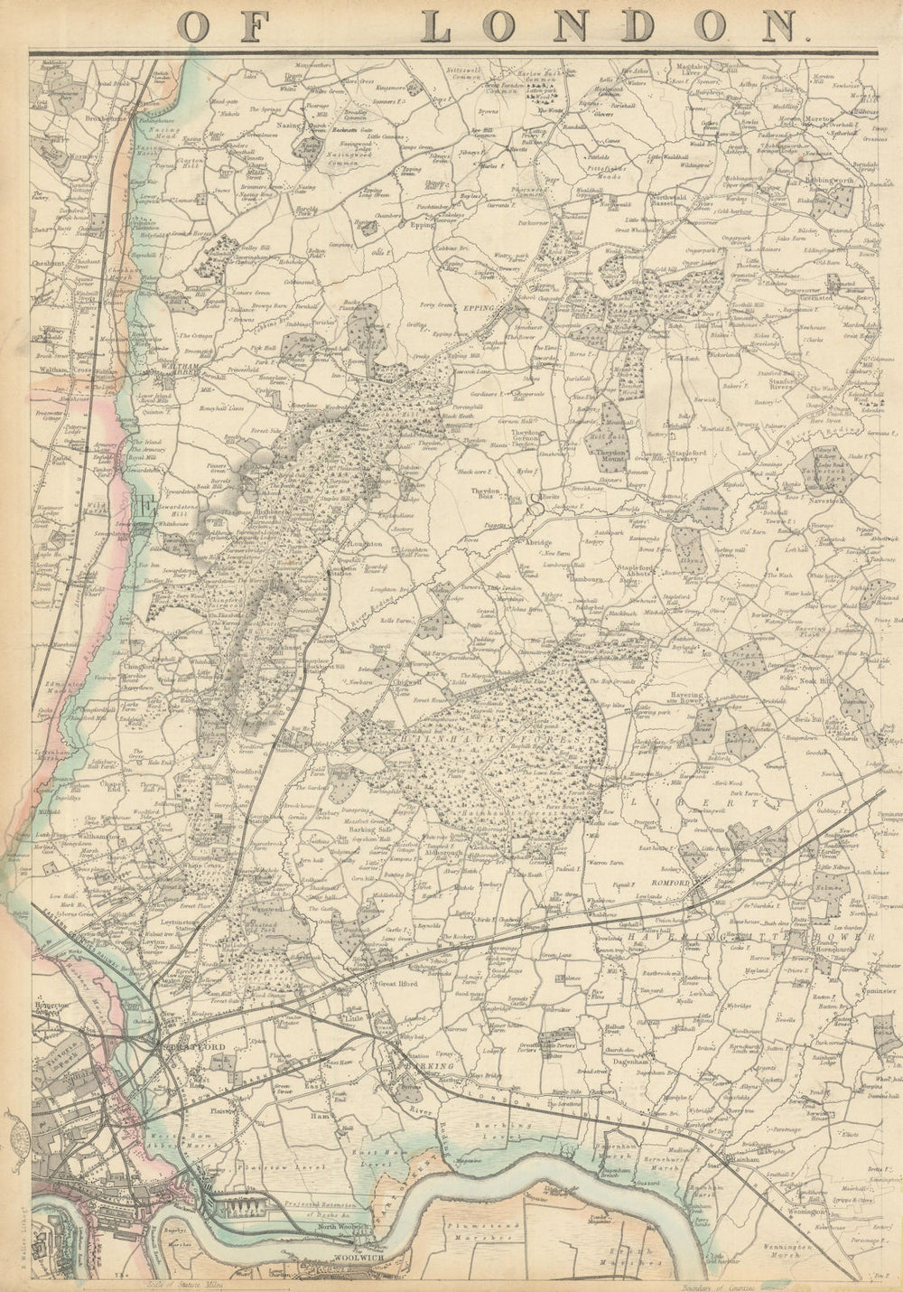 NE LONDON/ESSEX Stratford Barking Romford Epping Waltham Abbey. WELLER 1863 map