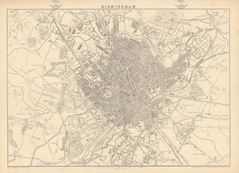 BIRMINGHAM. Large town/city plan by JW LOWRY for the Dispatch Atlas 1863 map
