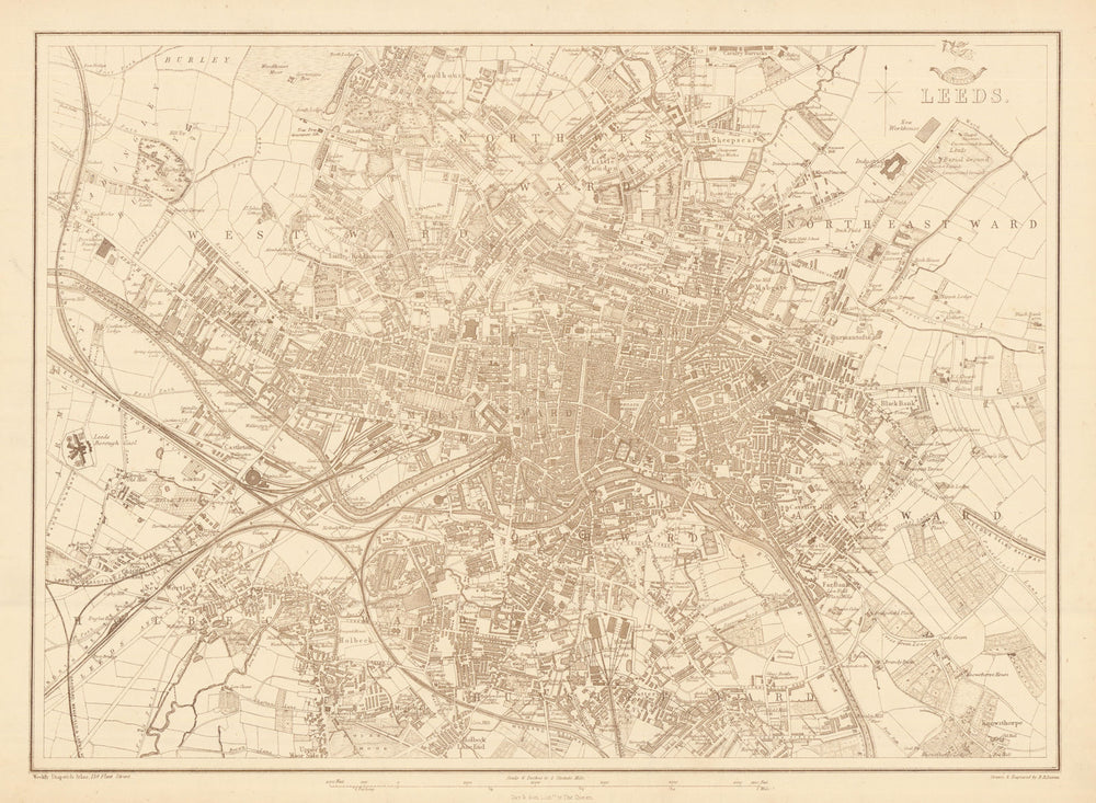LEEDS. Large town/city plan by BR DAVIES for the Dispatch Atlas 1863 old map