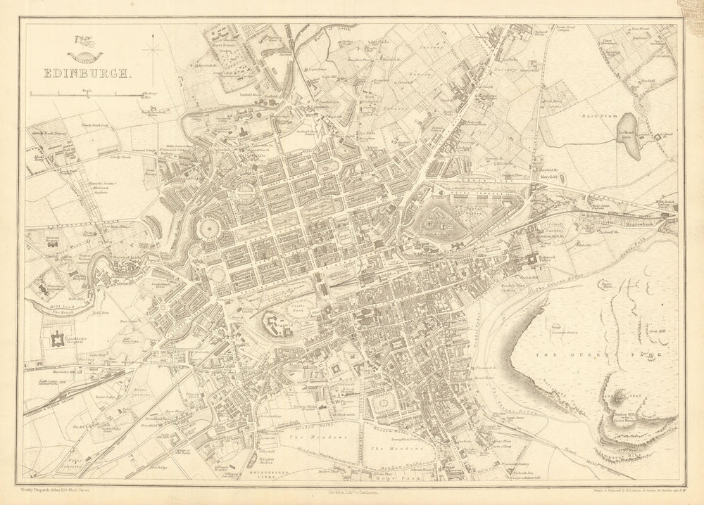 EDINBURGH. Large town/city plan by BR DAVIES for the Dispatch Atlas 1863 map