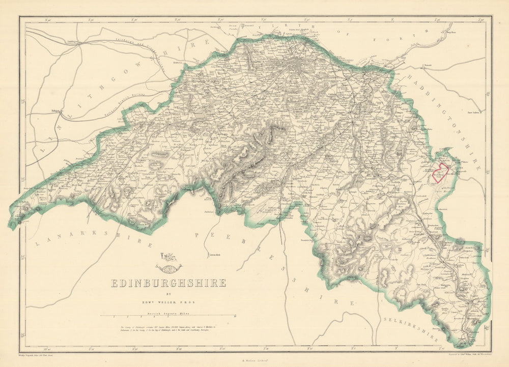 'Edinburghshire'. Midlothian. By EDWARD WELLER for the Dispatch Atlas 1863 map