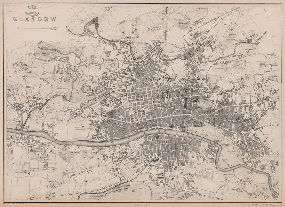 GLASGOW. Large town/city plan by EDWARD WELLER for the Dispatch Atlas 1863 map