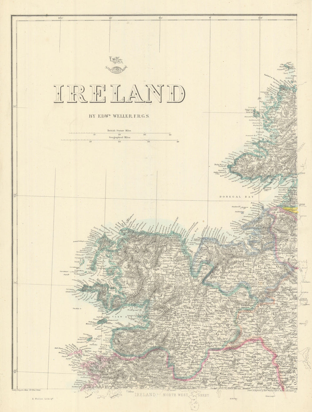 IRELAND NORTH WEST Mayo Sligo Donegal Connacht. WELLER. Dispatch atlas 1863 map