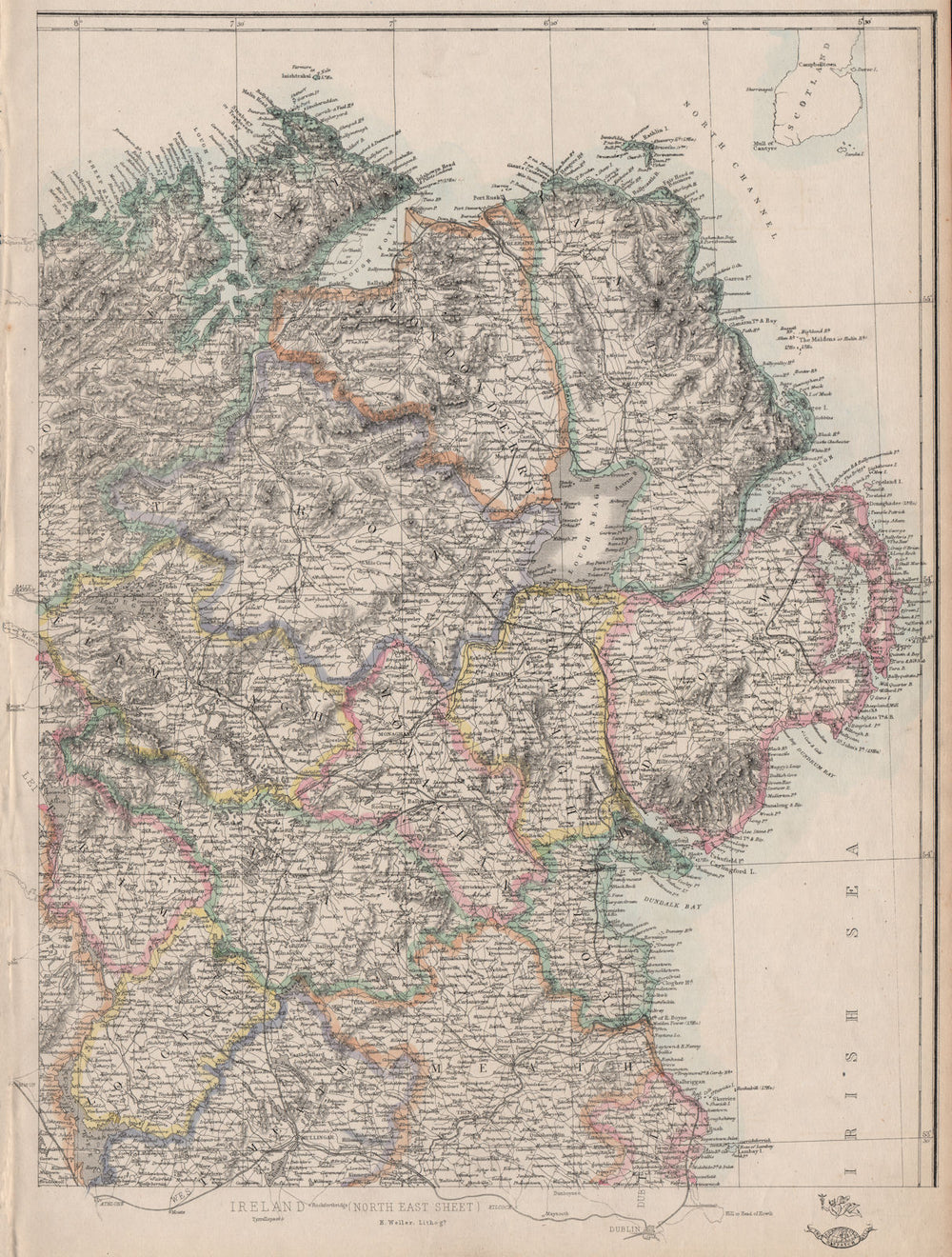 IRELAND NORTH EAST. Ulster. Railways. EDWARD WELLER. Dispatch atlas 1863 map