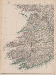IRELAND SOUTH WEST. Munster Clare Limerick Kerry Cork. Railways.WELLER 1863 map