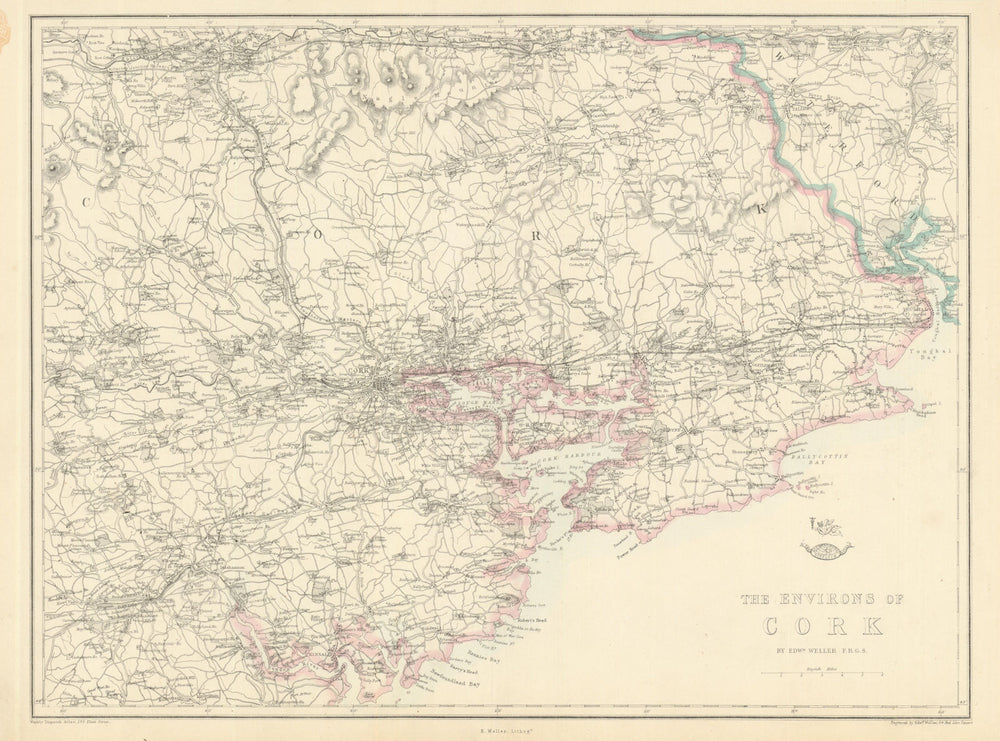 CORK ENVIRONS. Queenstown Youghal Mallow Lismore Fermoy Ireland.WELLER 1863 map