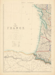 FRANCE SOUTH WEST COAST. Charente Vendee Gironde Landes Pyrenees.LOWRY 1863 map