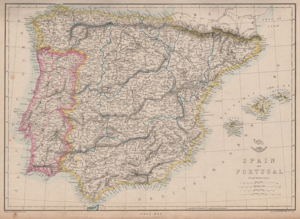IBERIA. Shows early Spanish & Portuguese railways. WELLER. Dispatch 1863 map