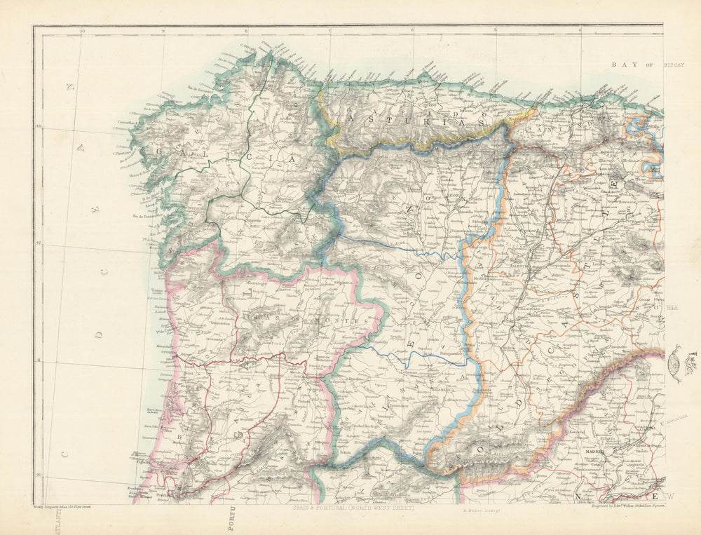 IBERIA NW. Galicia Asturias Oporto Leon Santander Castille. WELLER 1863 map