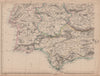 SW IBERIA Spain Portugal railways Cadiz-Cordoba Lisbon-Santarem.WELLER 1863 map