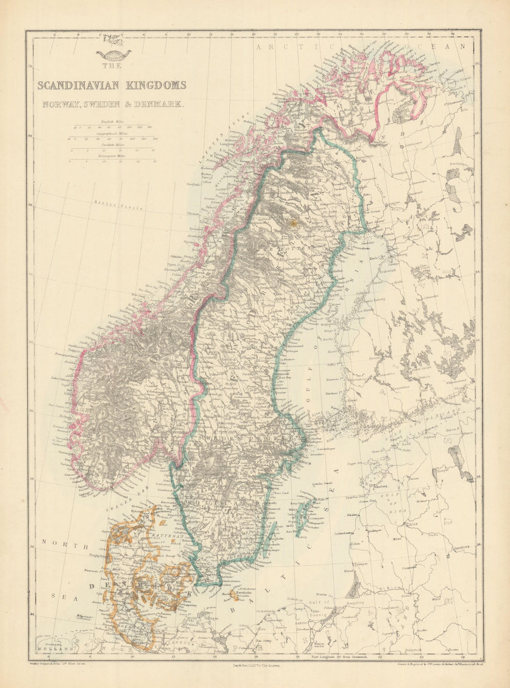'Scandinavian Kingdoms. Norway, Sweden & Denmark'. Railways. JW LOWRY 1863 map
