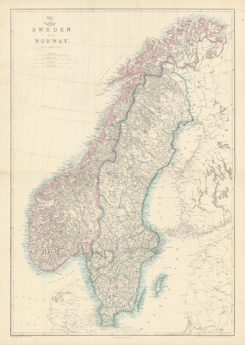 SCANDINAVIA.Shows early railways inc Oslo-Eidsvoll.Norway Sweden.LOWRY 1863 map