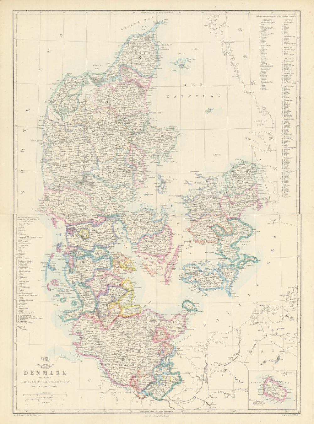 'Denmark including Schleswig & Holstein' JW LOWRY. Dispatch atlas 1863 old map