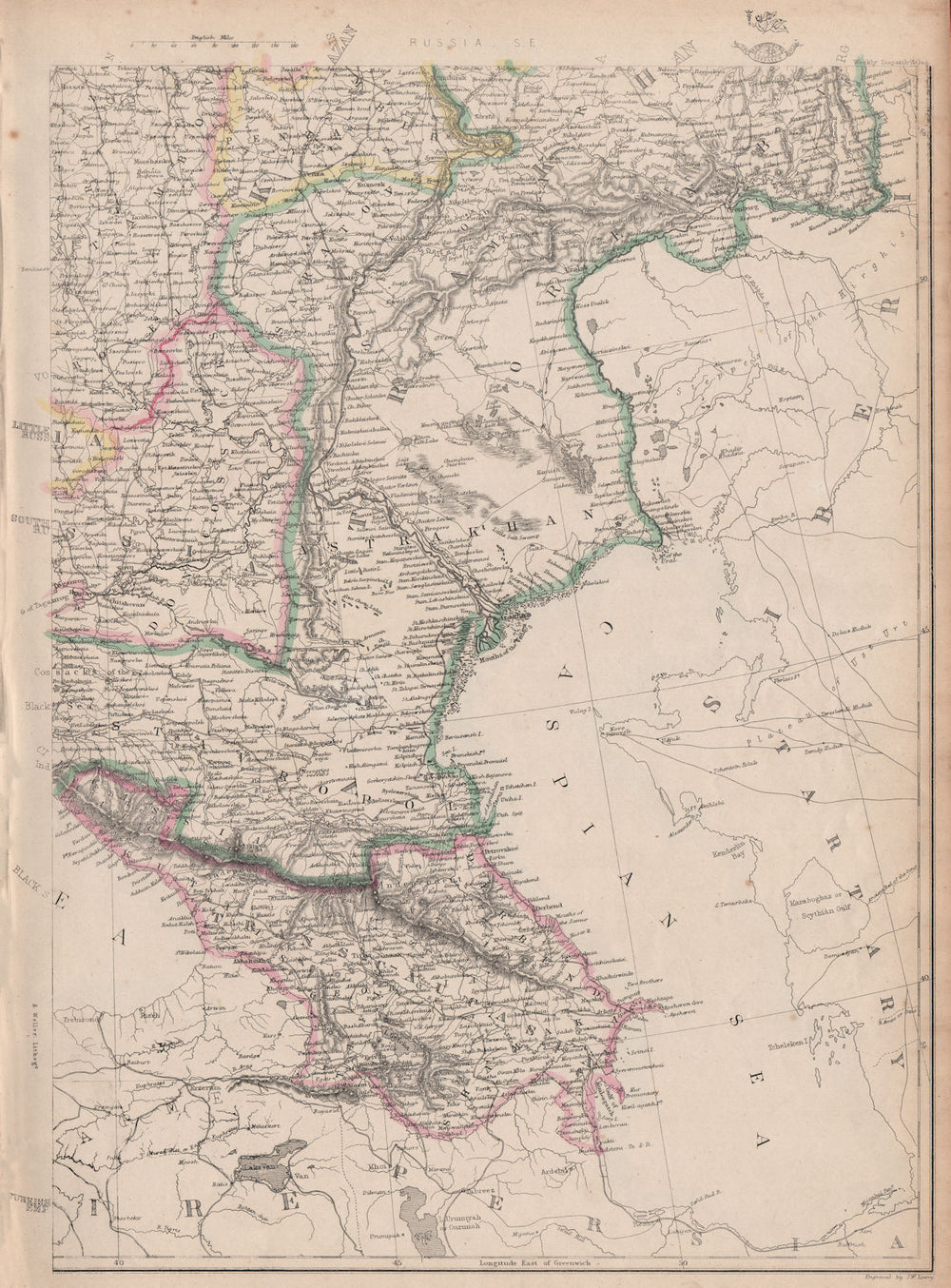 RUSSIA IN EUROPE SE.Transcaucasia Stavropol Astrakhan Caspian.JW LOWRY 1863 map