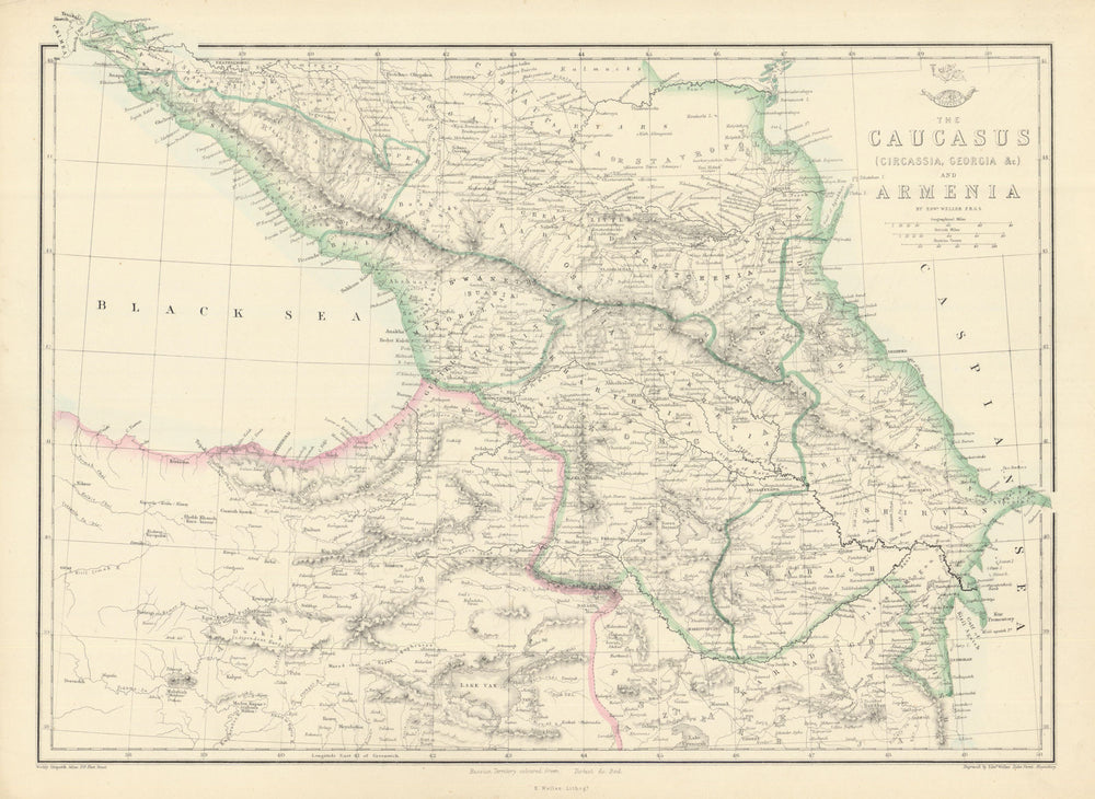 THE CAUCASUS & ARMENIA. Circassia Georgia Armenia. Azerbaijan. WELLER 1863 map