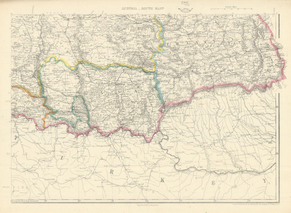 AUSTRIAN EMPIRE SOUTH EAST. Transylvania Banat Klausenburg. DOWER 1863 old map