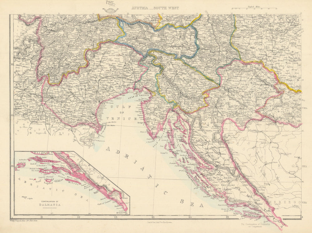 AUSTRIAN EMPIRE SW. Dalmatia Croatia Venice Tyrol Carinthia. DOWER 1863 map