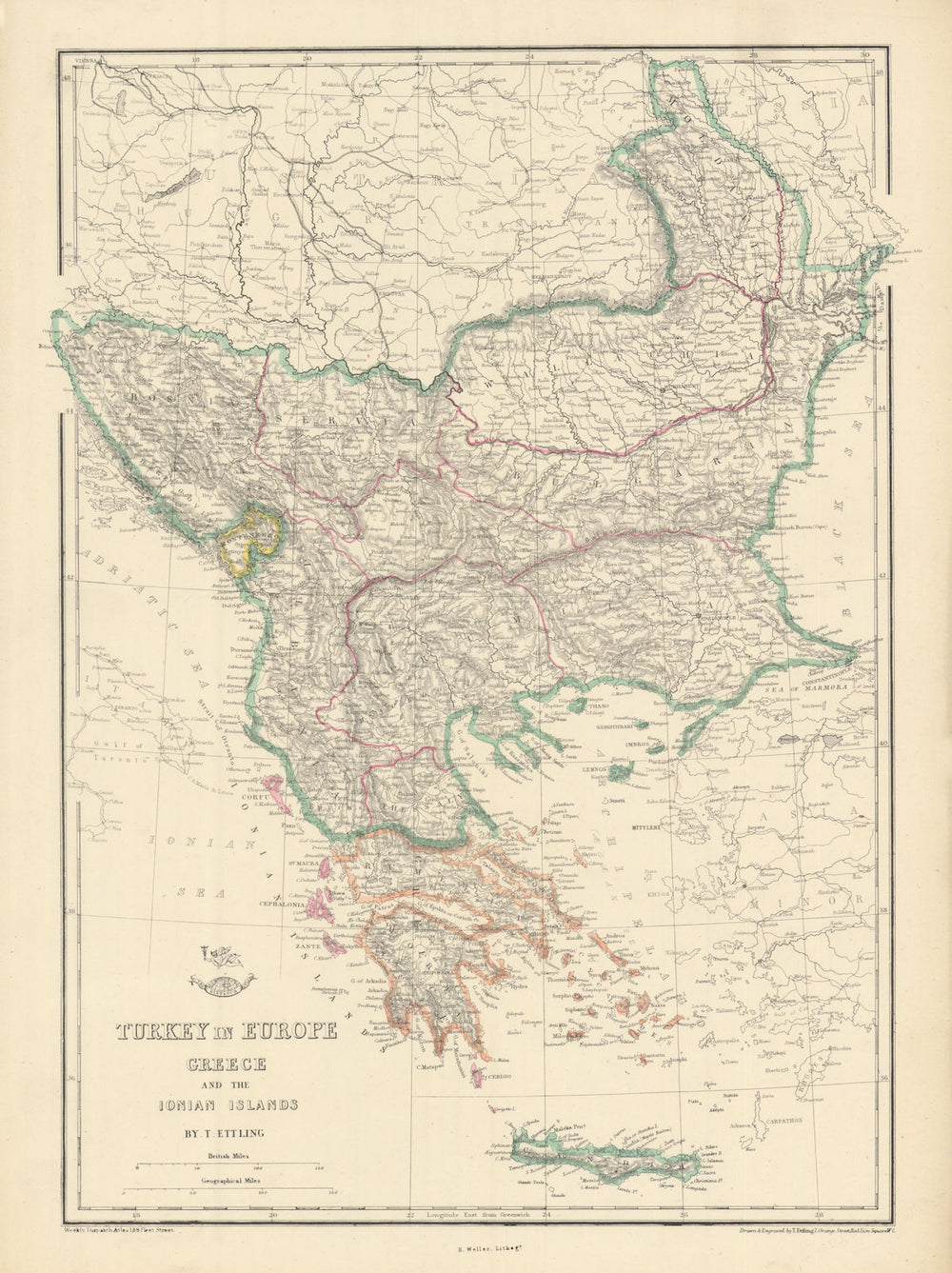 GREECE & BALKANS. Aegean. British Ionian Islands. Rumilia. ETTLING 1863 map