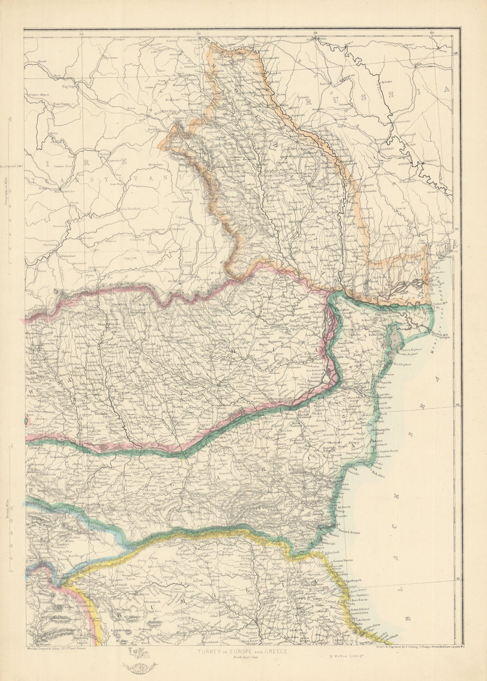 BALKANS NE.Moldavia Bulgaria Wallachia Rumilia Dobruja Romania.ETTLING 1863 map