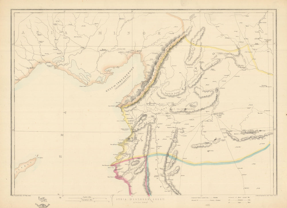 ALEPPO PROVINCE Syria Turkey Gulf of Iskenderun Antioch/Antakya.WELLER 1863 map