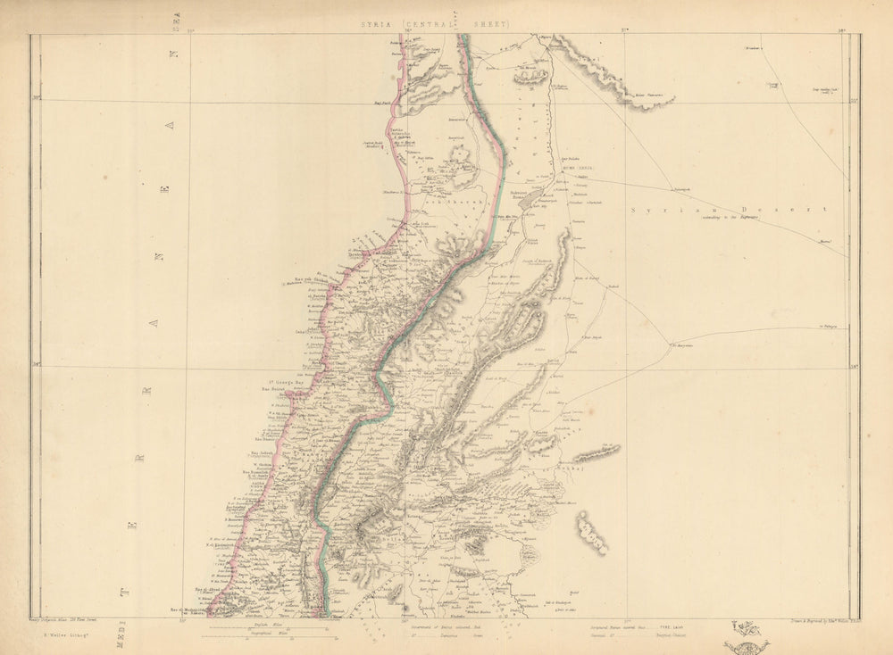 BEIRUT & DAMASCUS PROVINCES Syria Lebanon Tripoli Homs.WELLER Dispatch 1863 map