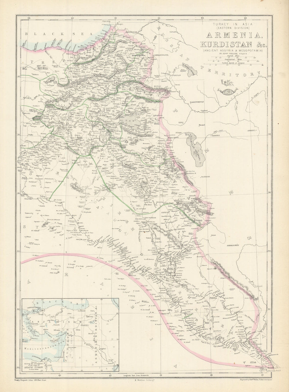 TURKEY IN ASIA EAST Armenia Kurdistan Assyria Mesopotamia Iraq. WELLER 1863 map