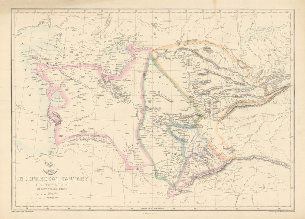CENTRAL ASIA. 'Independent Tartary (Turkestan)'. Khiva Bokhara. WELLER 1863 map