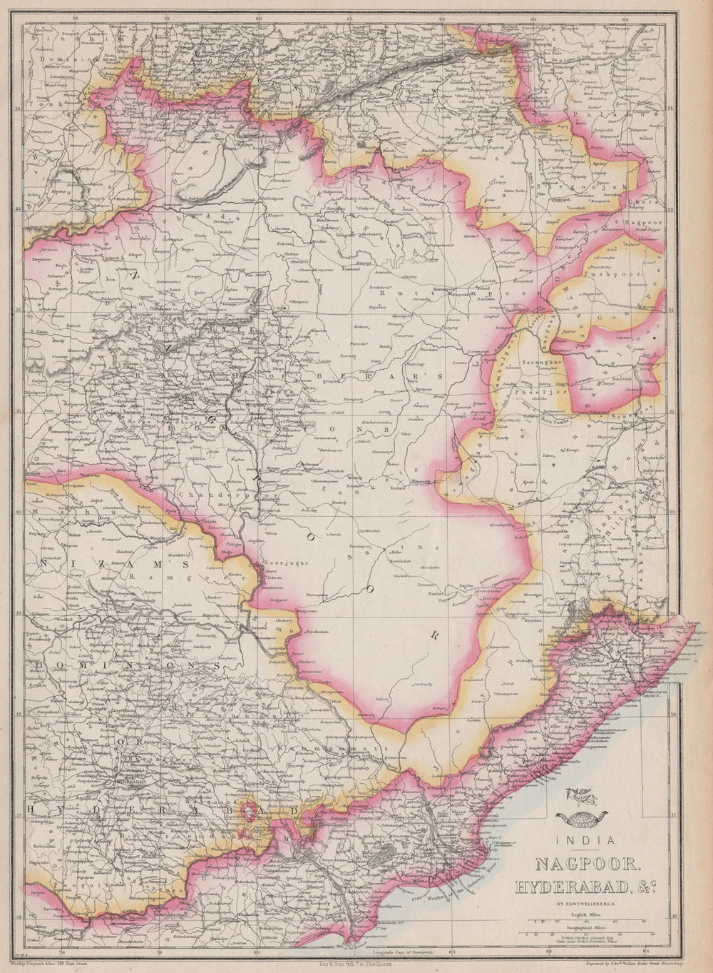 BRITISH INDIA. 'Nagpoor, Hyderabad, &c.'. WELLER. Dispatch atlas 1863 old map