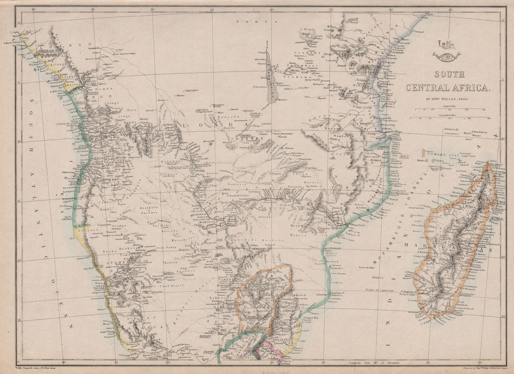 SOUTH CENTRAL AFRICA. Shows Zambesi river as circular! WELLER 1863 old map
