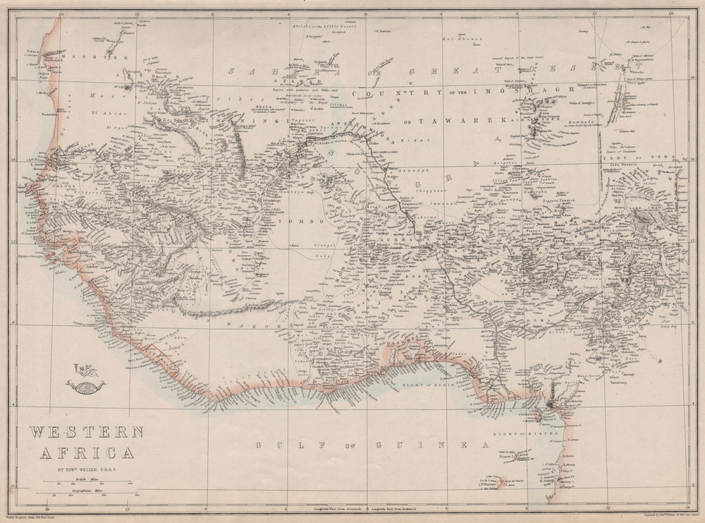 PRE COLONIAL WESTERN AFRICA.  Shows Mountains of Kong. Tribes. WELLER 1863 map