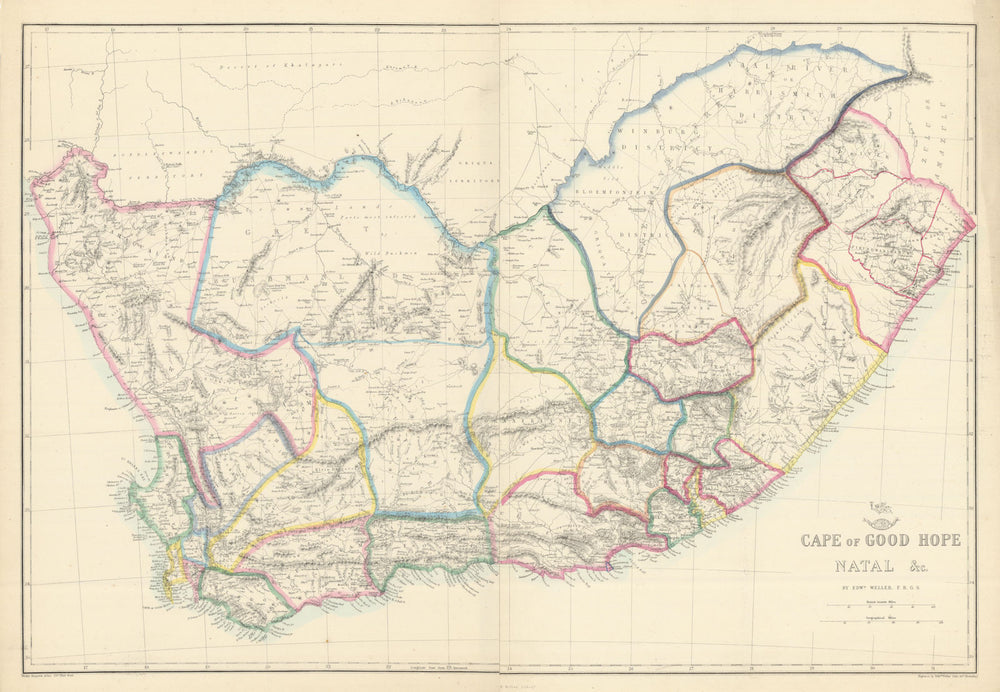 CAPE OF GOOD HOPE/NATAL Districts municipalities. South Africa. WELLER 1863 map