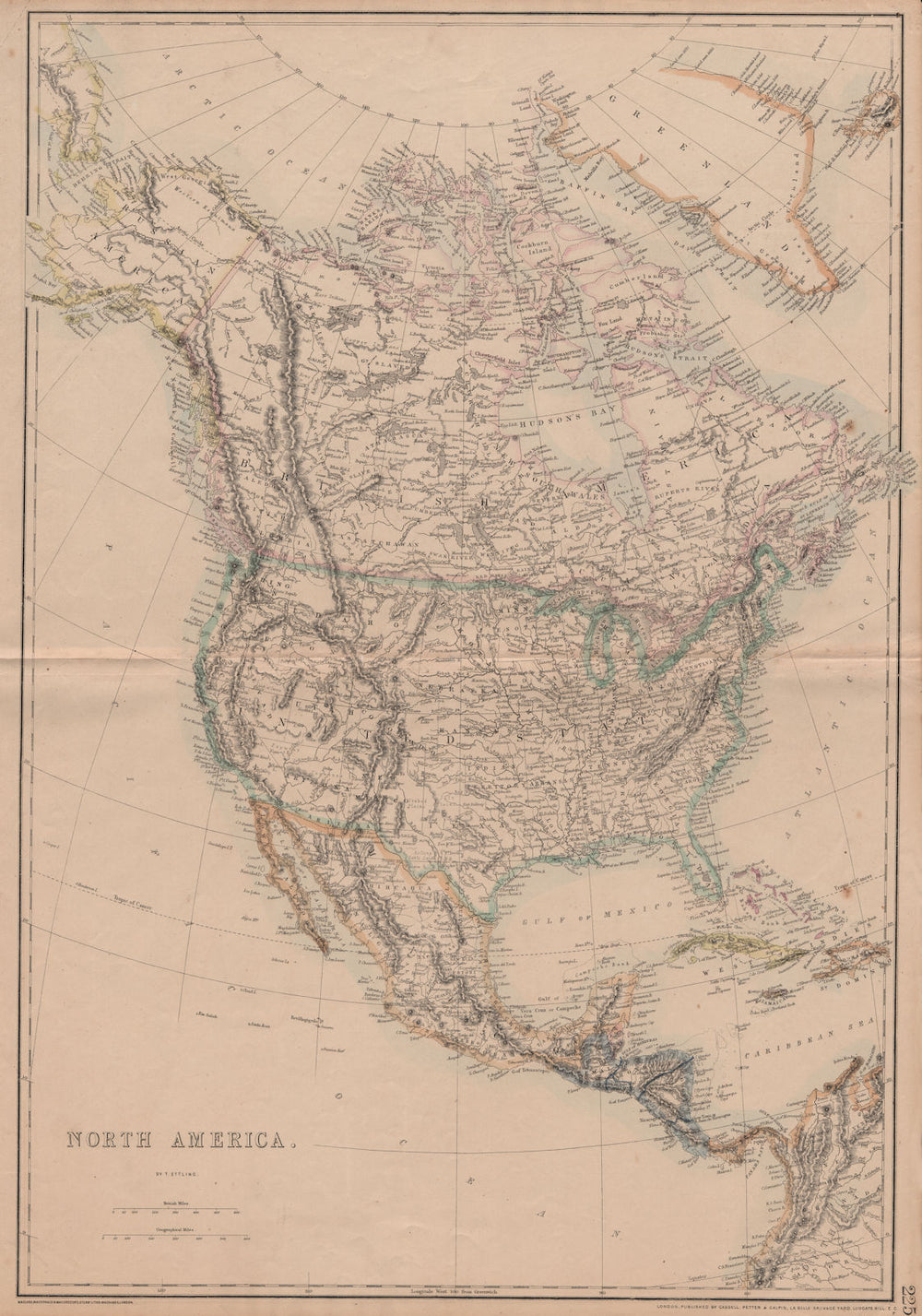 NORTH AMERICA. State borders differ from those later settled. ETTLING 1863 map