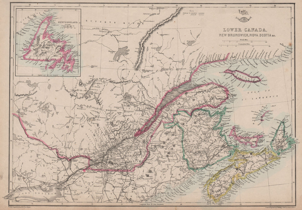 'Lower Canada, New Brunswick, Nova Scotia' Quebec & Maritimes. ETTLING 1863 map
