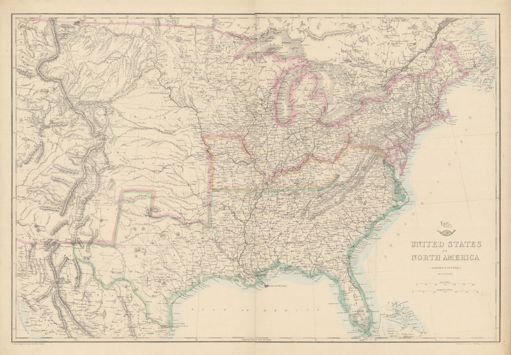 CIVIL WAR USA showing Union Confederate & Border states. ETTLING 1863 old map