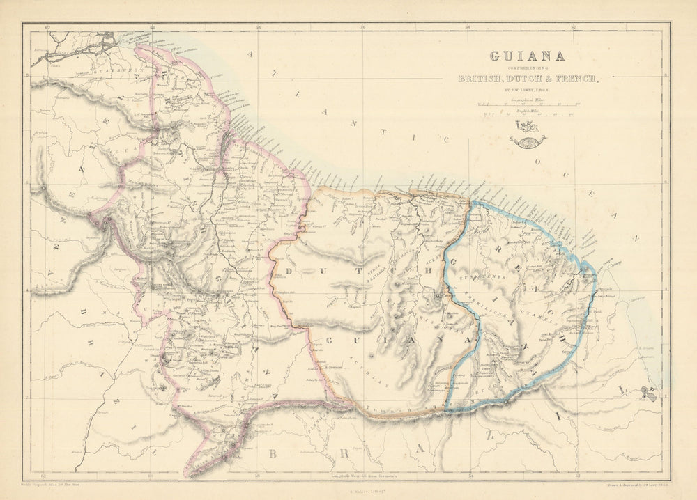 'Guiana Comprehending British, Dutch & French' Suriname Guyana.  LOWRY 1863 map