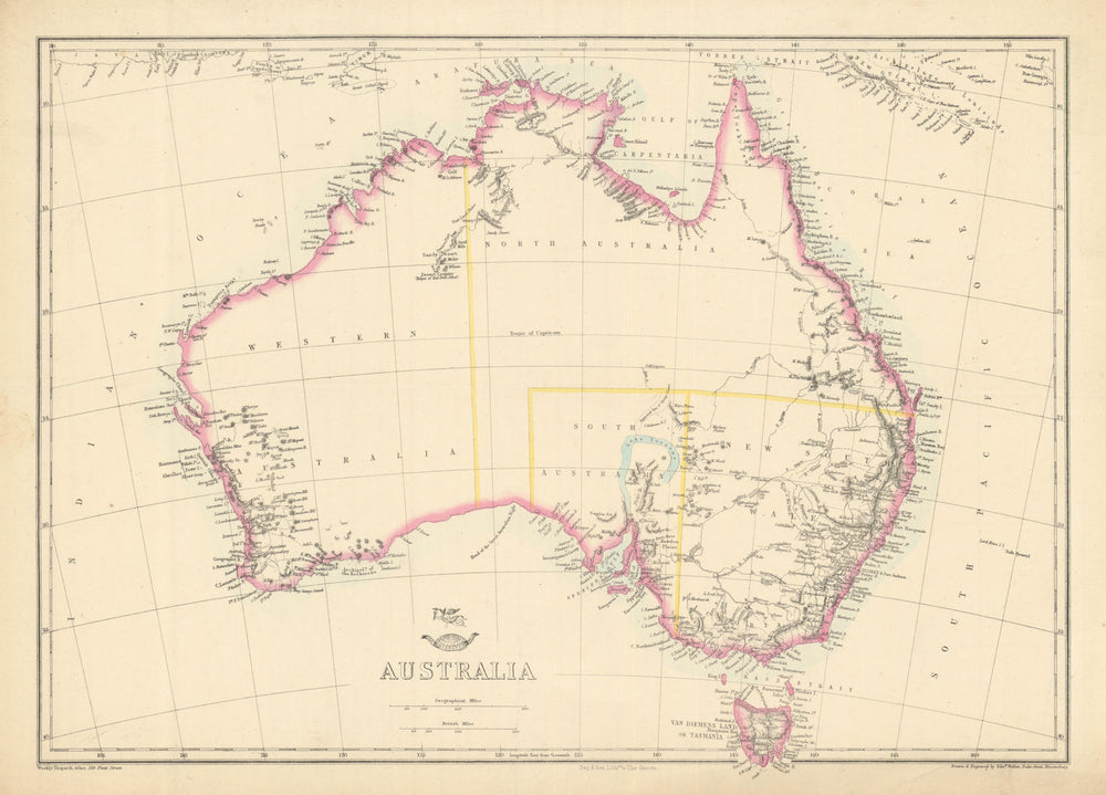 AUSTRALIA showing 1856 states pre-Queensland 'North Australia'. WELLER 1863 map