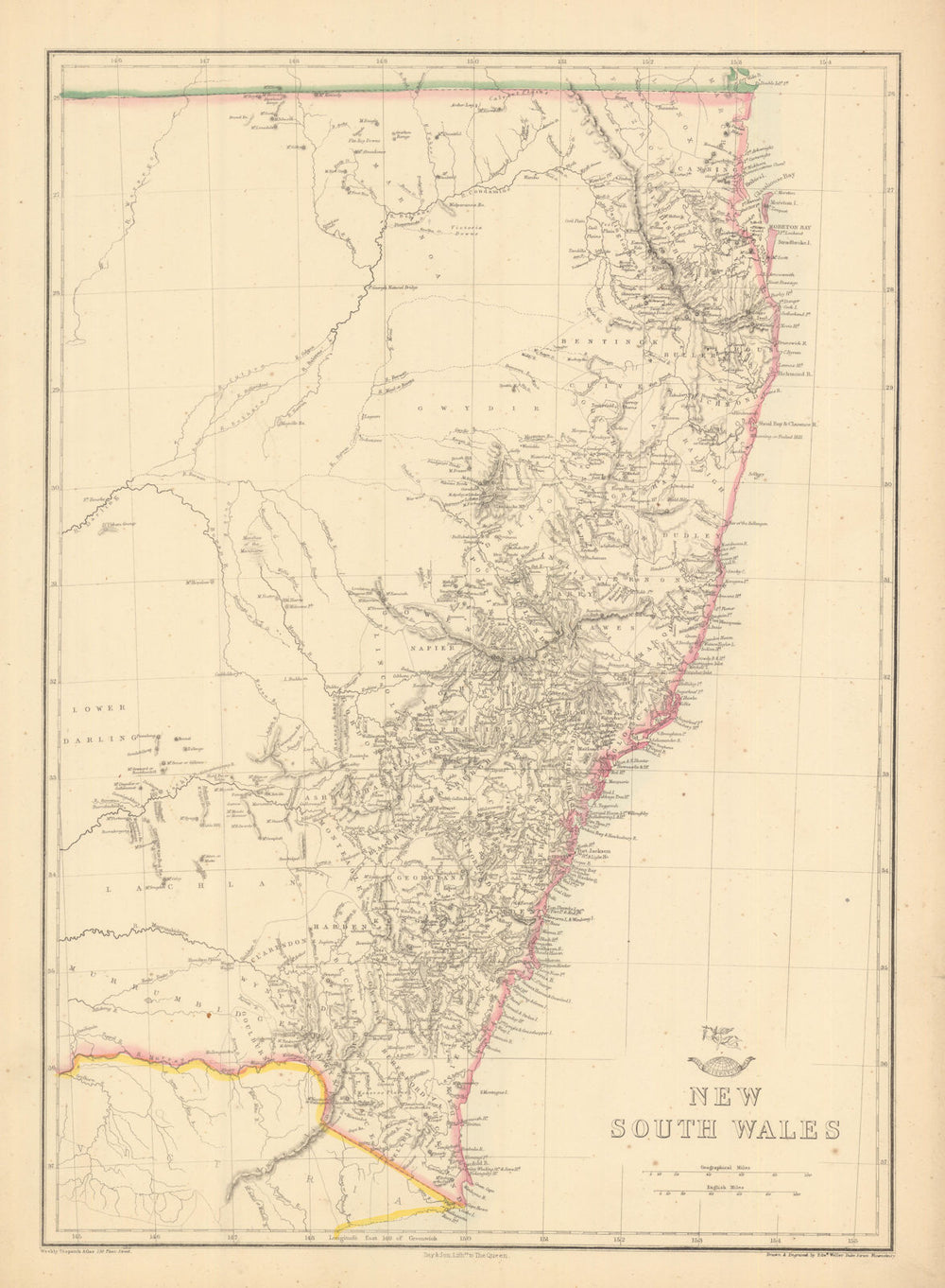 'New South Wales'  & Gold Coast/Brisbane. State map. Australia. WELLER 1863