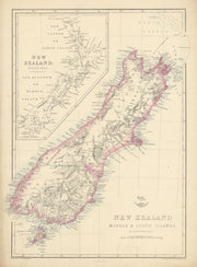 'New Zealand Middle & South Islands'. Shows 1859 provinces. DOWER 1863 old map