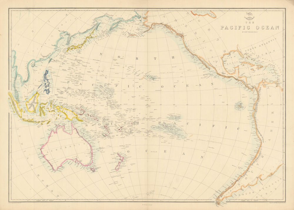 PACIFIC OCEAN Sandwich Islands/Hawaii Australia New Zealand &c. WELLER 1863 map