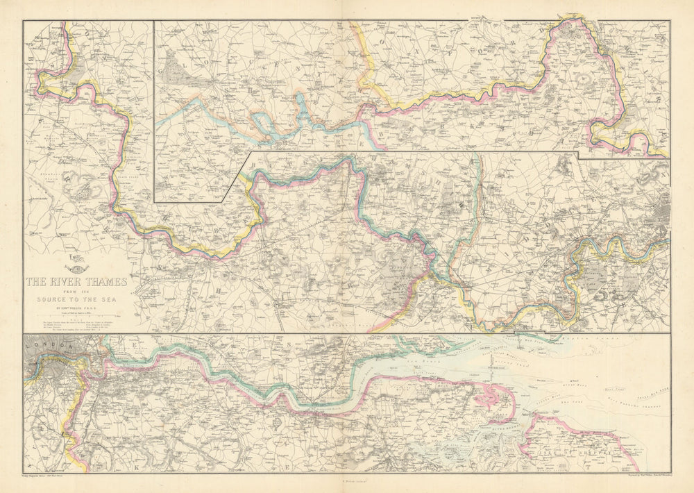 'THE RIVER THAMES FROM ITS SOURCE TO THE SEA'. Thames Valley. WELLER c1863 map