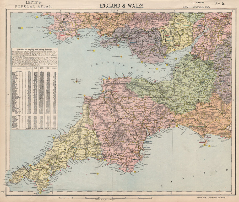 SOUTH WEST ENGLAND & SOUTH WALES. Lighthouses. Bristol Channel. LETTS 1889 map