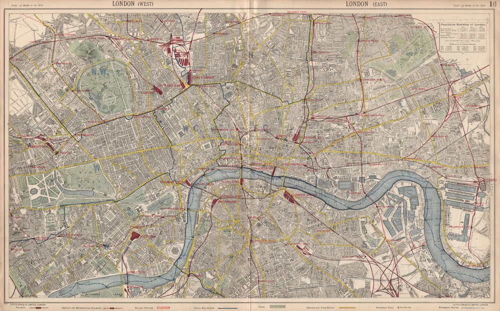 LONDON town city plan. Underground railways stations bus routes. LETTS 1889 map