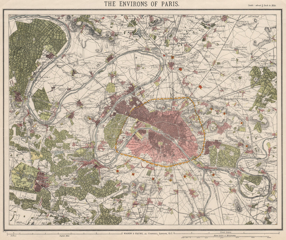 PARIS ENVIRONS. Fortifications. Railways. Versailles. LETTS 1889 old map
