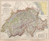 SWITZERLAND SCHWEIZ SUISSE w/Glaciers. Mountain heights & passes. LETTS 1889 map
